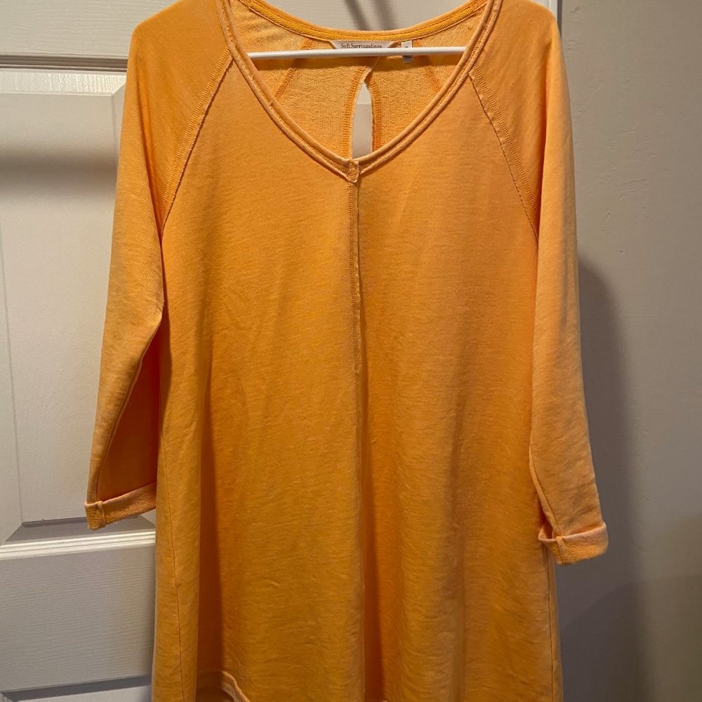 Soft Surroundings long sleeve distressed sweatshirt with Keyhole detail